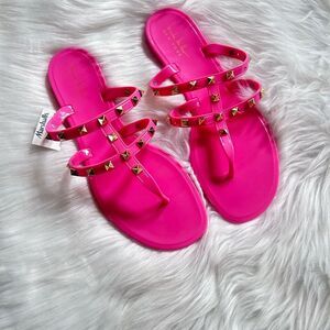 NWT Nicole Miller Sandals Flamingo Pink Jelly Gold Studded Booney in size 8